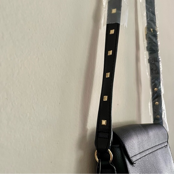 NWT Victoria’s Secret Black Gold Studded Crossbody Saddle Bag Purse - Picture 11 of 16